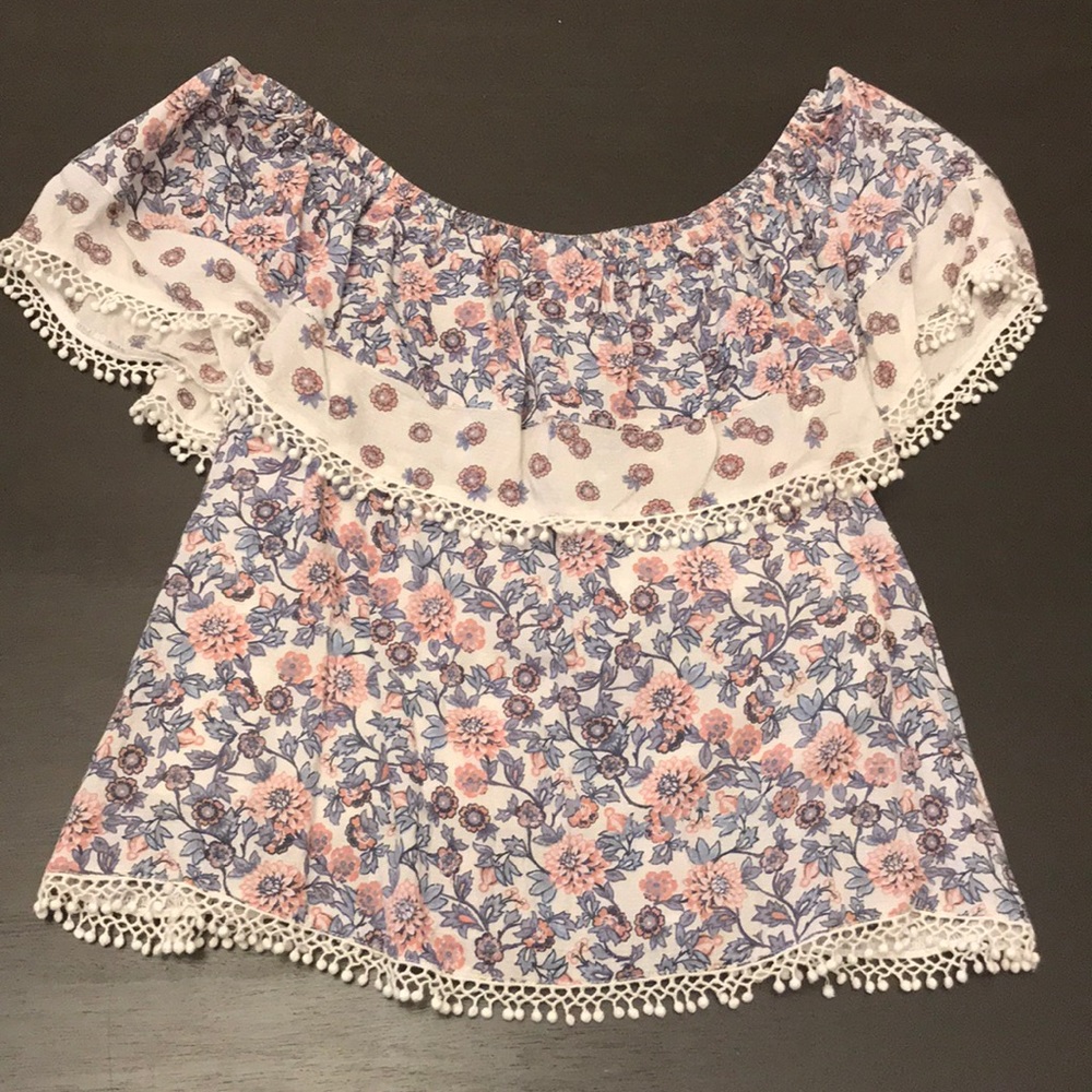 Off the shoulder shirt with flowers on it!